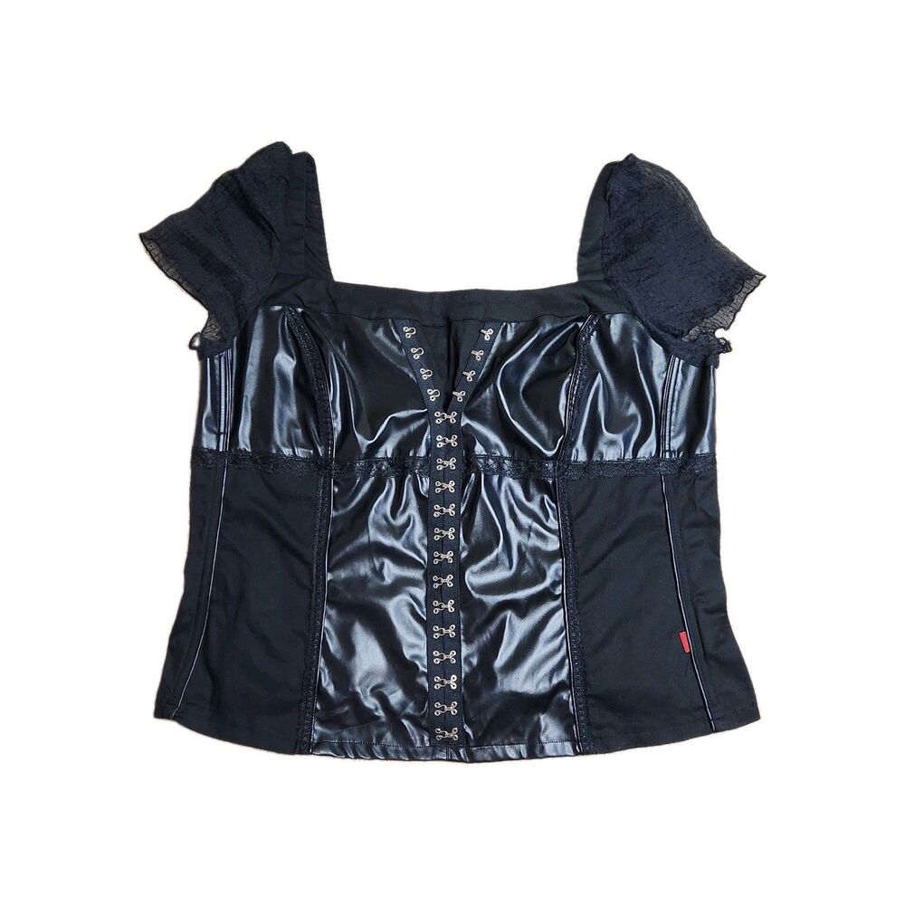Vintage Tripp NYC Daang Goodman Faux Leather Hook & Eye Corset Top 3X Y2K Goth